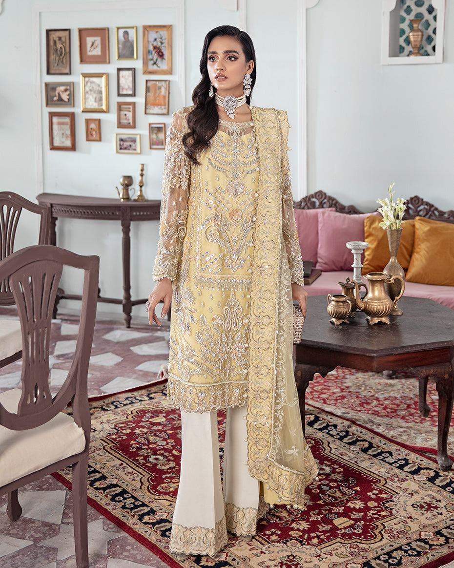 Gulaal | Wedding Formals | MAHJABEEN EMBROIDERED NET 3-PIECE SUIT WS-17 - by - Libasekhas UK - Registered Vendor of : Gulaal - 100% Original Designer Dresss