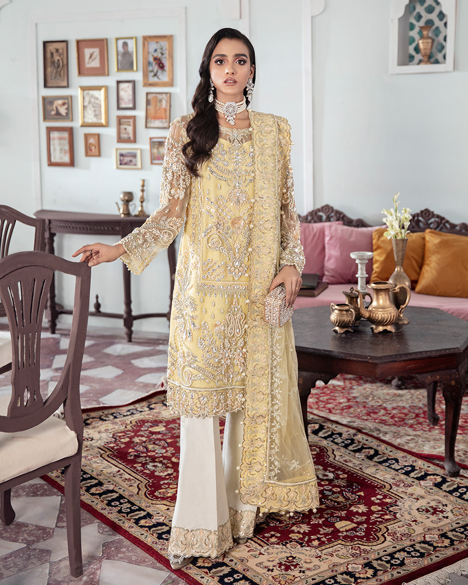 Gulaal | Wedding Formals | MAHJABEEN EMBROIDERED NET 3-PIECE SUIT WS-17 - by - Libasekhas UK - Registered Vendor of : Gulaal - 100% Original Designer Dresss