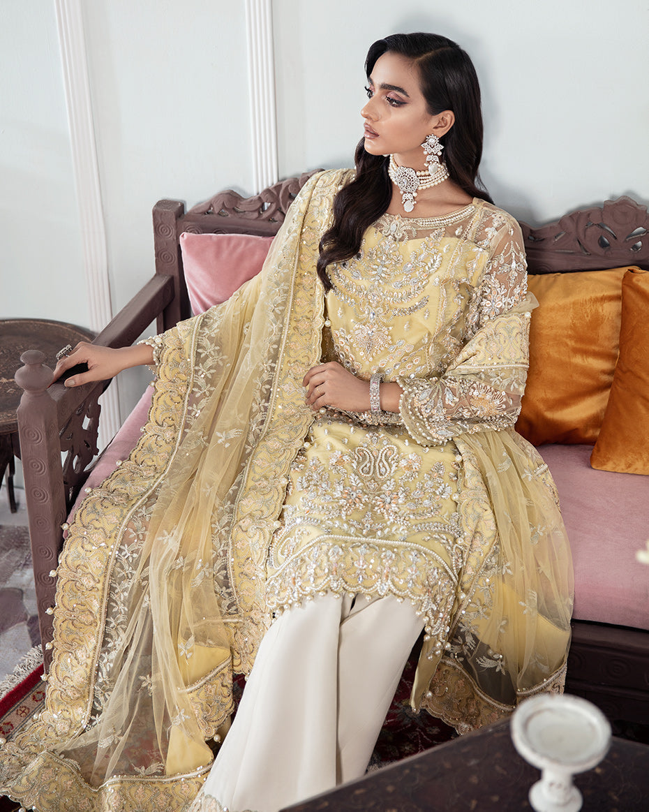 Gulaal | Wedding Formals | MAHJABEEN EMBROIDERED NET 3-PIECE SUIT WS-17 - by - Libasekhas UK - Registered Vendor of : Gulaal - 100% Original Designer Dresss