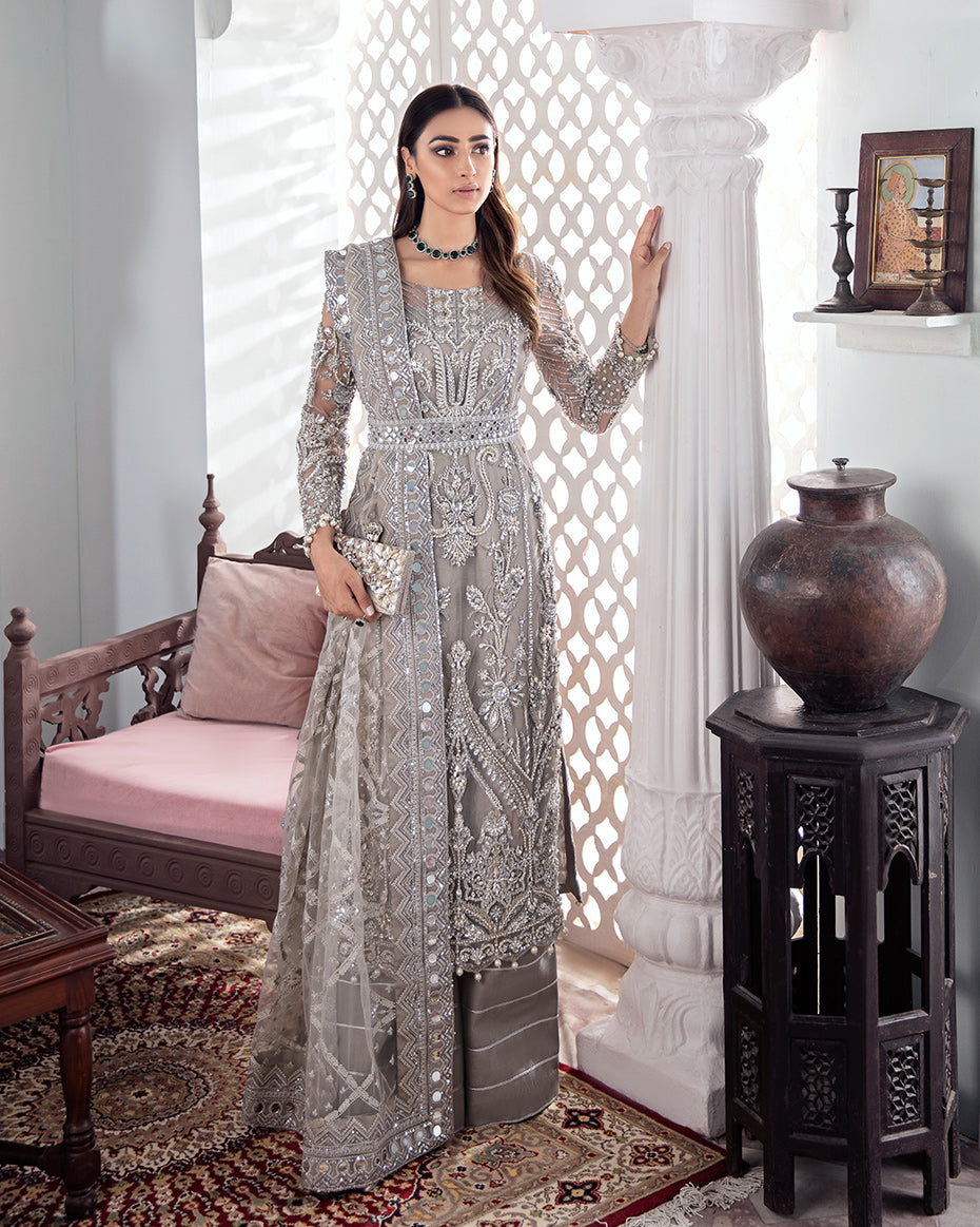 Gulaal | Wedding Formals | Gulnoor Embroidered Net 3-Piece Suit WS-18 - by - Libasekhas UK - Registered Vendor of : Gulaal - 100% Original Designer Dresss