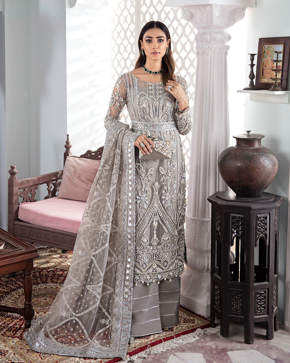 Gulaal | Wedding Formals | Gulnoor Embroidered Net 3-Piece Suit WS-18 - by - Libasekhas UK - Registered Vendor of : Gulaal - 100% Original Designer Dresss