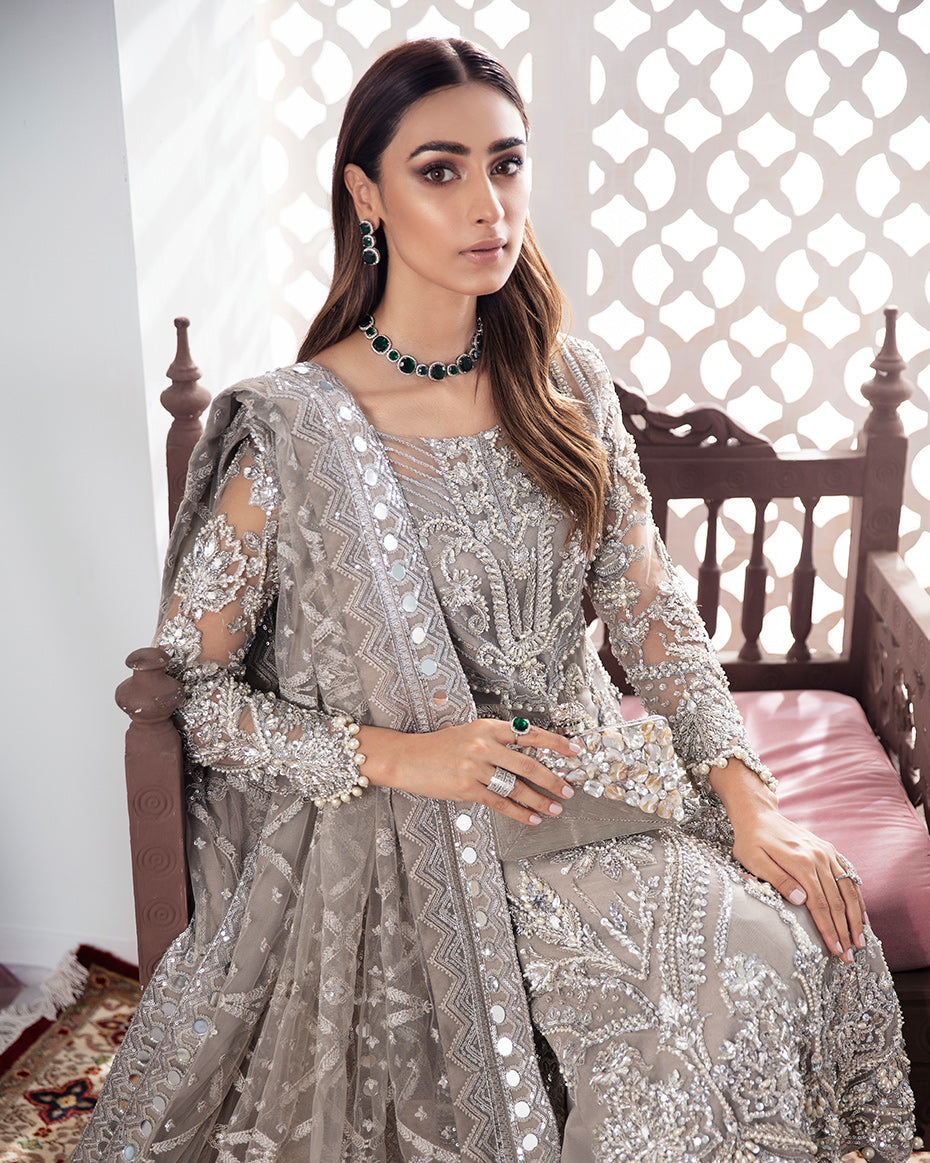 Gulaal | Wedding Formals | Gulnoor Embroidered Net 3-Piece Suit WS-18 - by - Libasekhas UK - Registered Vendor of : Gulaal - 100% Original Designer Dresss