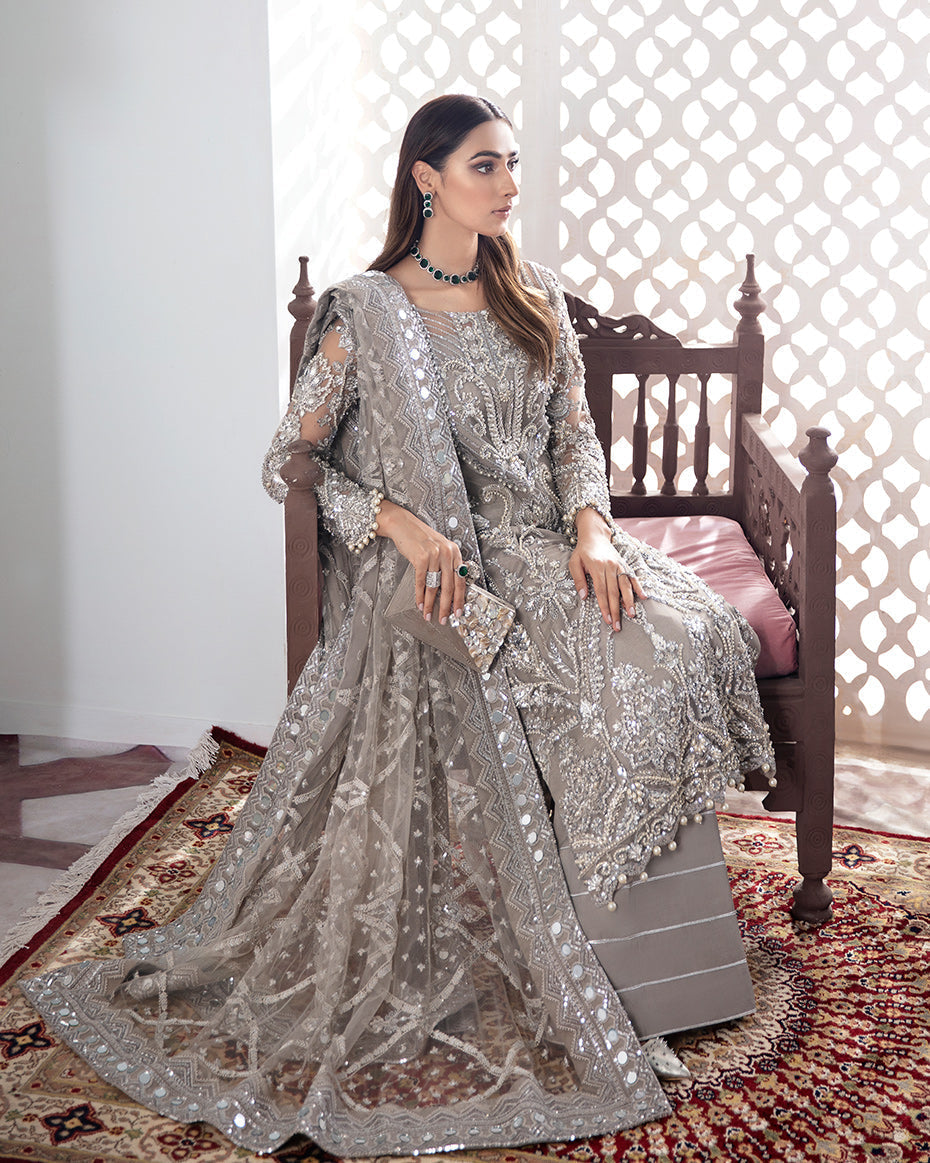 Gulaal | Wedding Formals | Gulnoor Embroidered Net 3-Piece Suit WS-18 - by - Libasekhas UK - Registered Vendor of : Gulaal - 100% Original Designer Dresss