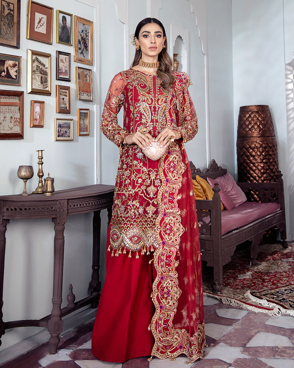 Gulaal | Wedding Formals | Tamanah Embroidered Net 3-Piece Suit WS-12 - by - Libasekhas UK - Registered Vendor of : Gulaal - 100% Original Designer Dresss