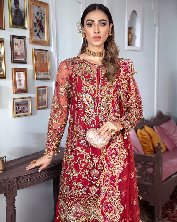 Gulaal | Wedding Formals | Tamanah Embroidered Net 3-Piece Suit WS-12 - by - Libasekhas UK - Registered Vendor of : Gulaal - 100% Original Designer Dresss