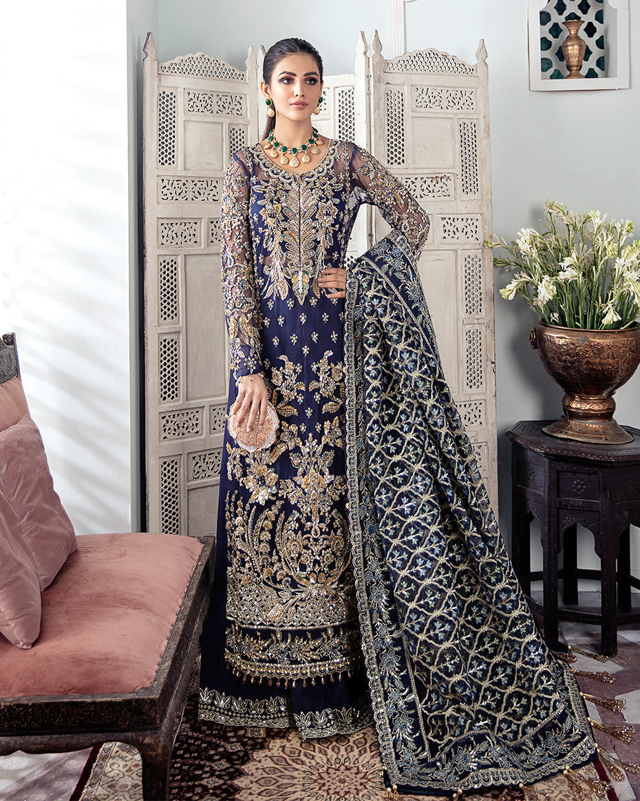 Gulaal | Wedding Formals | QAYINAAT EMBROIDERED NET 3-PIECE SUIT WS-16 - by - Libasekhas UK - Registered Vendor of : Gulaal - 100% Original Designer Dresss