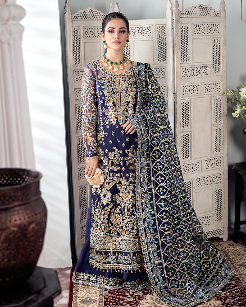 Gulaal | Wedding Formals | QAYINAAT EMBROIDERED NET 3-PIECE SUIT WS-16 - by - Libasekhas UK - Registered Vendor of : Gulaal - 100% Original Designer Dresss
