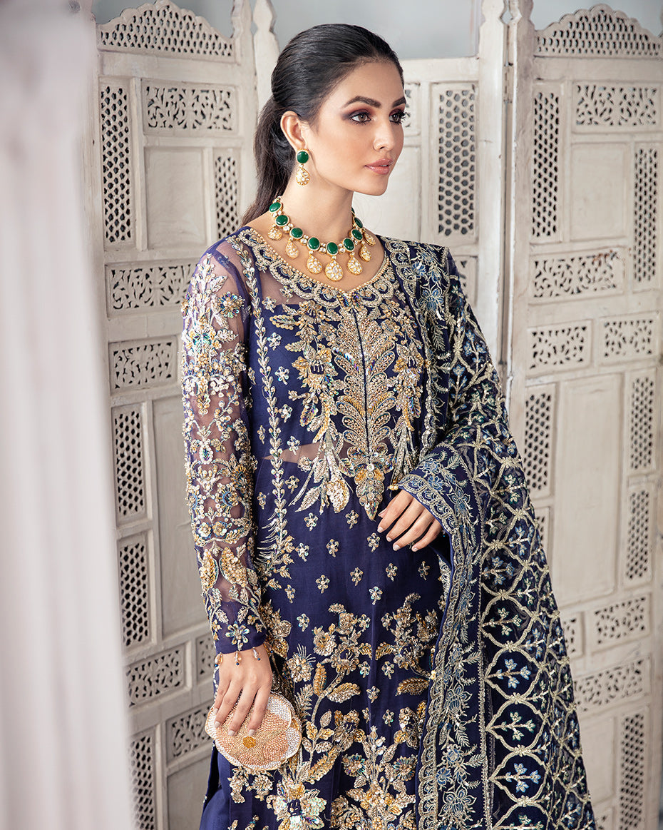 Gulaal | Wedding Formals | QAYINAAT EMBROIDERED NET 3-PIECE SUIT WS-16 - by - Libasekhas UK - Registered Vendor of : Gulaal - 100% Original Designer Dresss