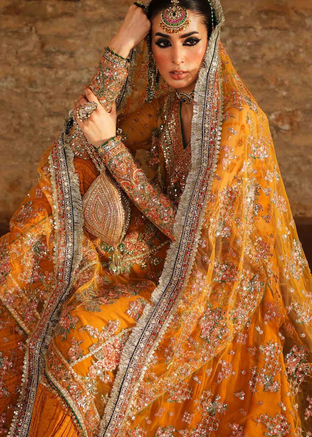 Hussain Rehar | Zaib un Nisa 23 | Saffron - by - Libasekhas UK - Registered Vendor of : Hussain Rehar - 100% Original Designer Dresss