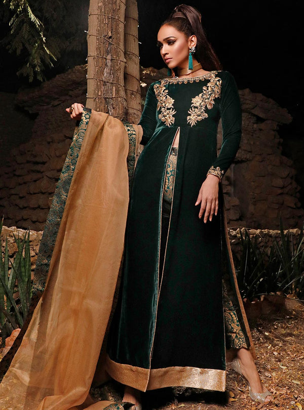 Zainab Chottani | Semi Formals | DARK MOSS TOPAZ - by - Libasekhas UK - Registered Vendor of : Zainab Chottani - 100% Original Designer Dresss