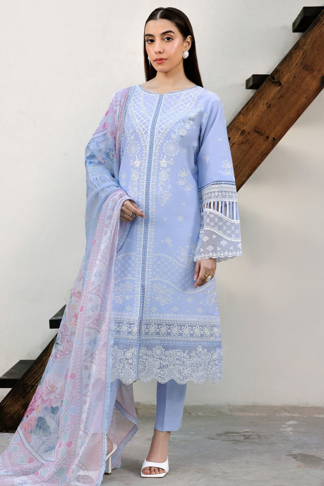 Farasha | Summer Weaves Embroidered Lawn | Serene Blue - by - Libasekhas UK - Registered Vendor of : Farasha - 100% Original Designer Dresss