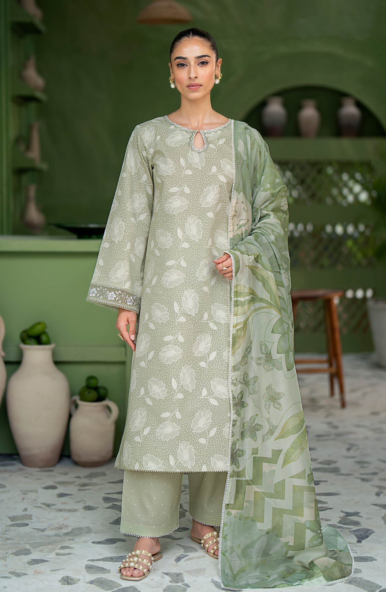 Seran | Artisan Lawn 25 | PISTACHE - by - Libasekhas UK - Registered Vendor of : Seran - 100% Original Designer Dresss