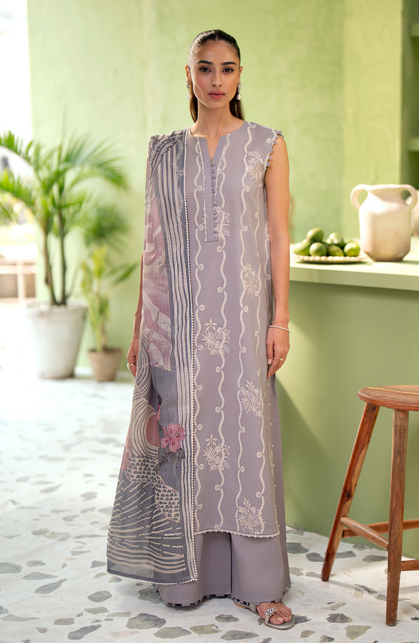 Seran | Artisan Lawn 25 | GRIS - by - Libasekhas UK - Registered Vendor of : Seran - 100% Original Designer Dresss