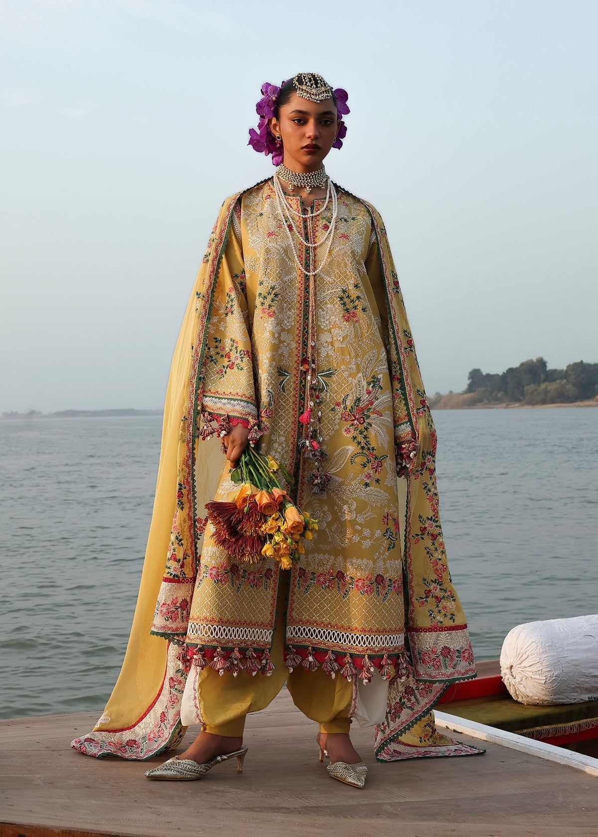 Hussain Rehar | Kalabagh Luxury Lawn 26 | Ochre - by Libasekhas UK - Registered Vendor of : Hussain Rehar - 100% Original Designer Dress