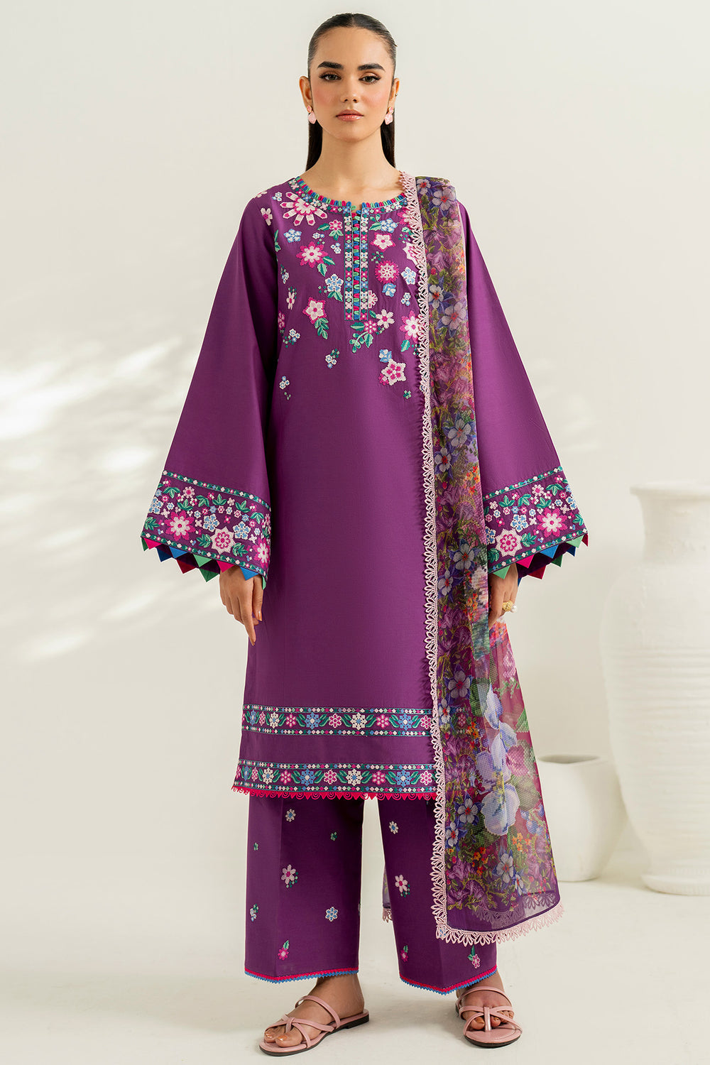 Farasha | Thread Lines Embroidered | Violet Spring - by Libasekhas UK - Registered Vendor of : Farasha - 100% Original Designer Dress