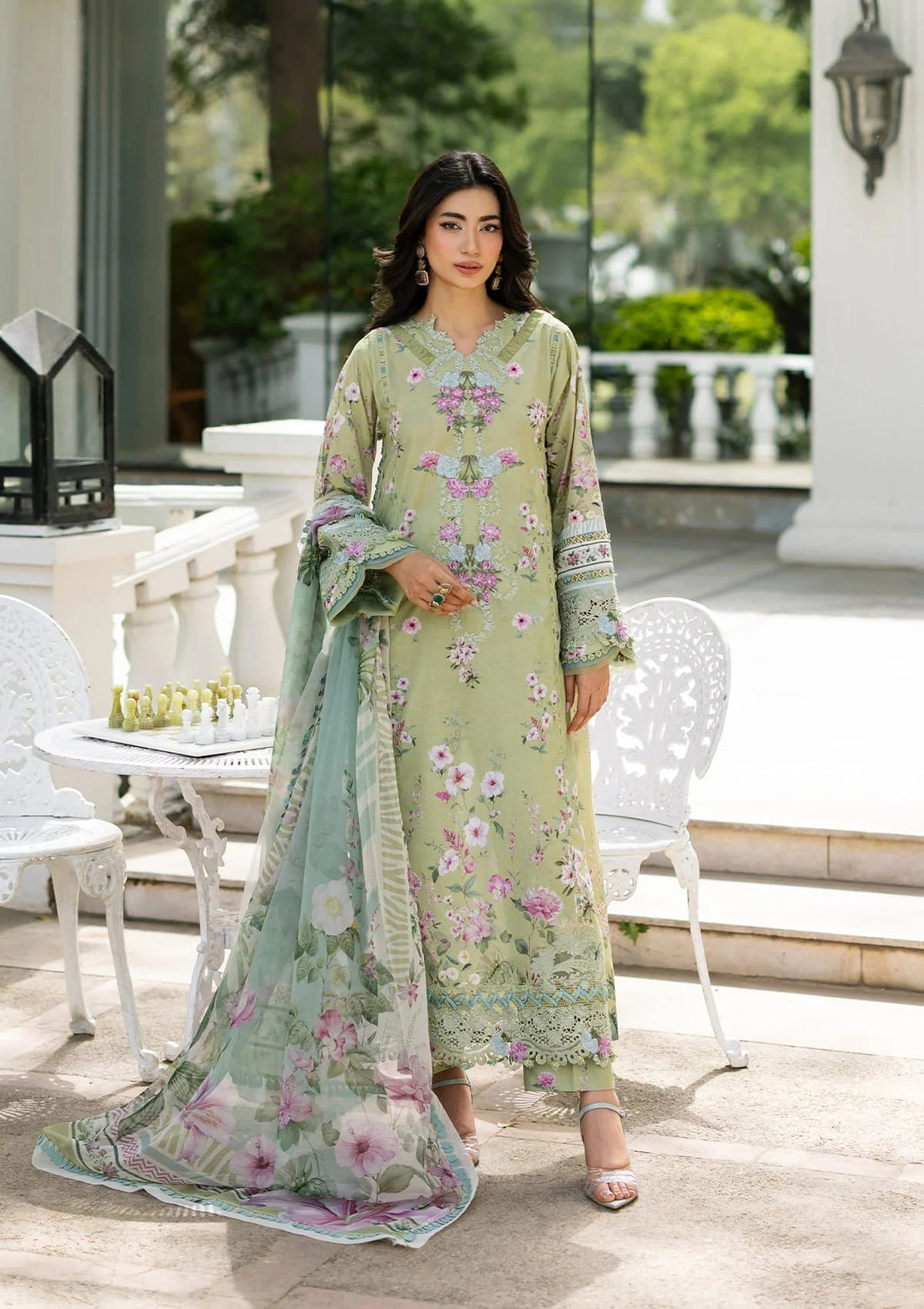 Elaf Premium | Signature Embroidered Lawn with Chiffon Collection 26 | ESG-6A JADE - by Libasekhas UK - Registered Vendor of : Elaf Premium - 100% Original Designer Dress