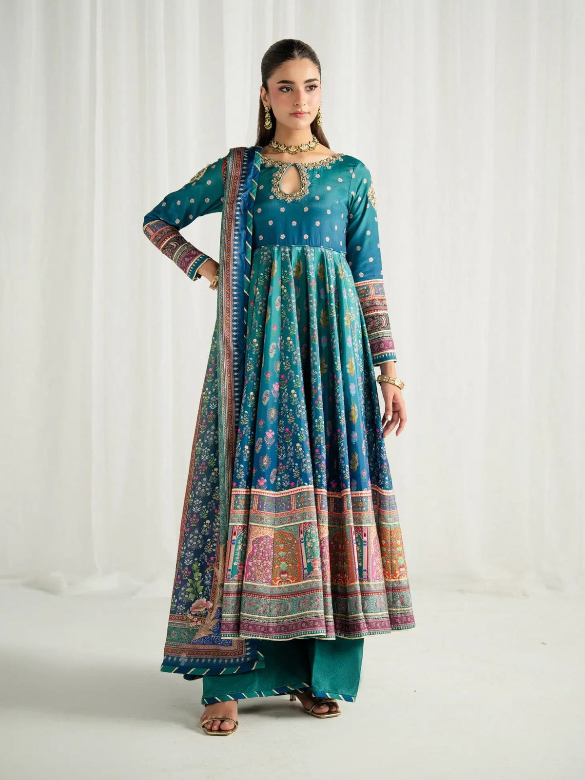 Gulaal | Aira Printed Silk | Azure - by Libasekhas UK - Registered Vendor of : Gulaal - 100% Original Designer Dress