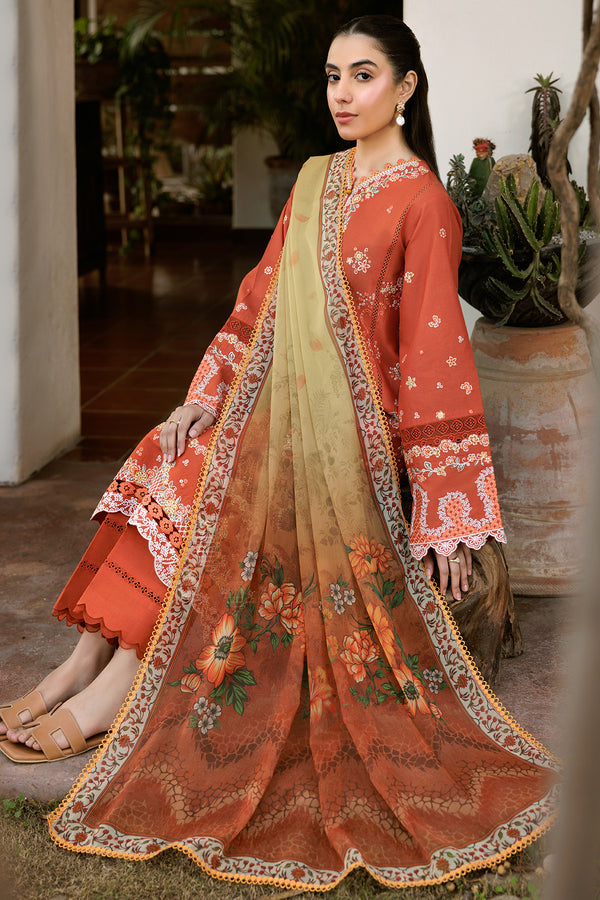 Farasha | Summer Weaves Embroidered Lawn | Orange Petal - by - Libasekhas UK - Registered Vendor of : Farasha - 100% Original Designer Dresss