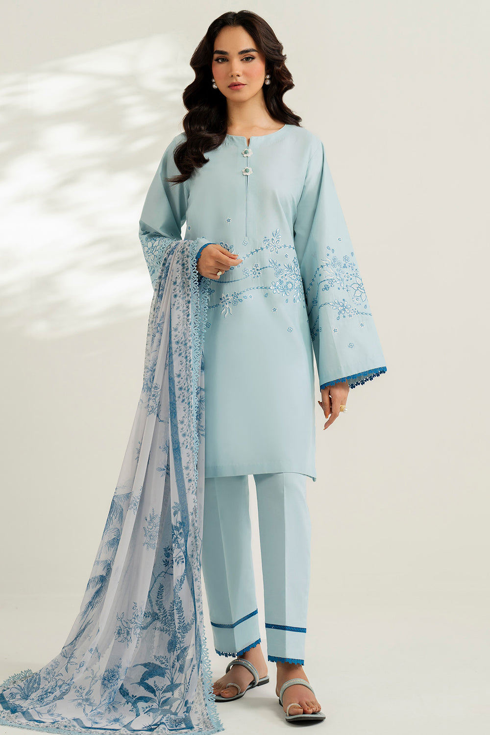 Farasha | Thread Lines Embroidered | Ash Mist - by Libasekhas UK - Registered Vendor of : Farasha - 100% Original Designer Dress