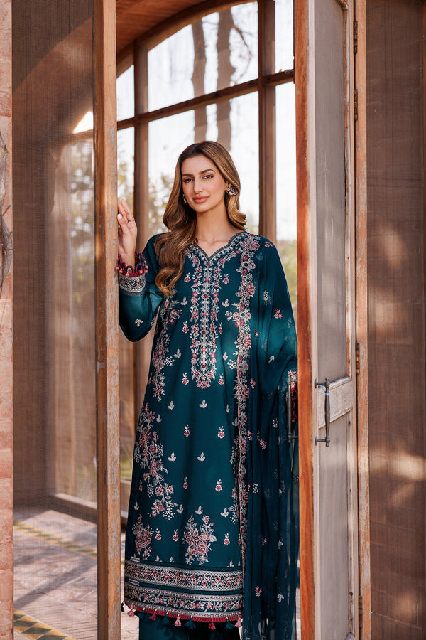Farasha | Dastoor Embroidered Lawn SS24 | EMERALD CHARM - by - Libasekhas UK - Registered Vendor of : Farasha - 100% Original Designer Dresss