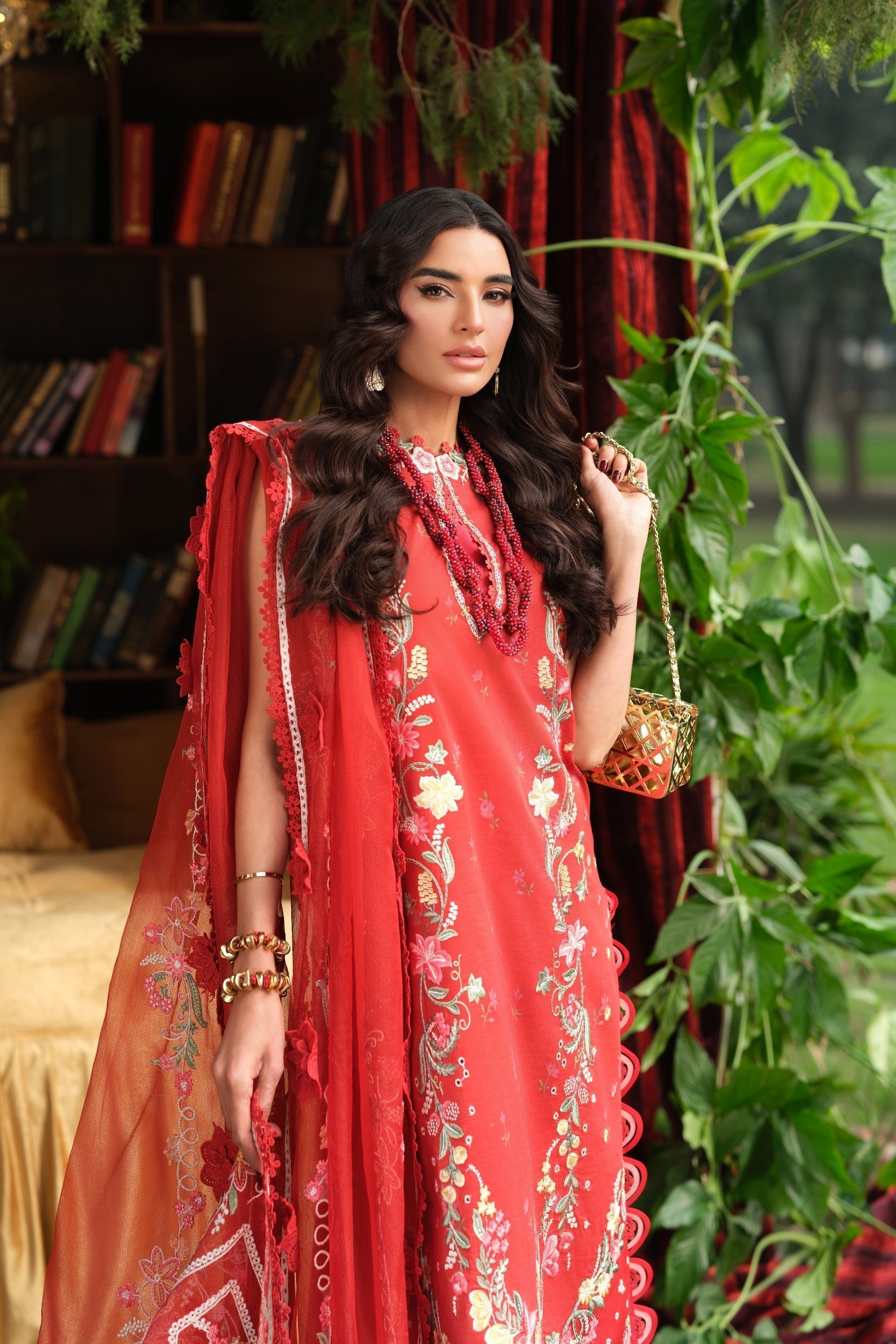 Maryam Hussain | Luxury Lawn 26 | Crimson - by Libasekhas UK - Registered Vendor of : Maryam Hussain - 100% Original Designer Dress