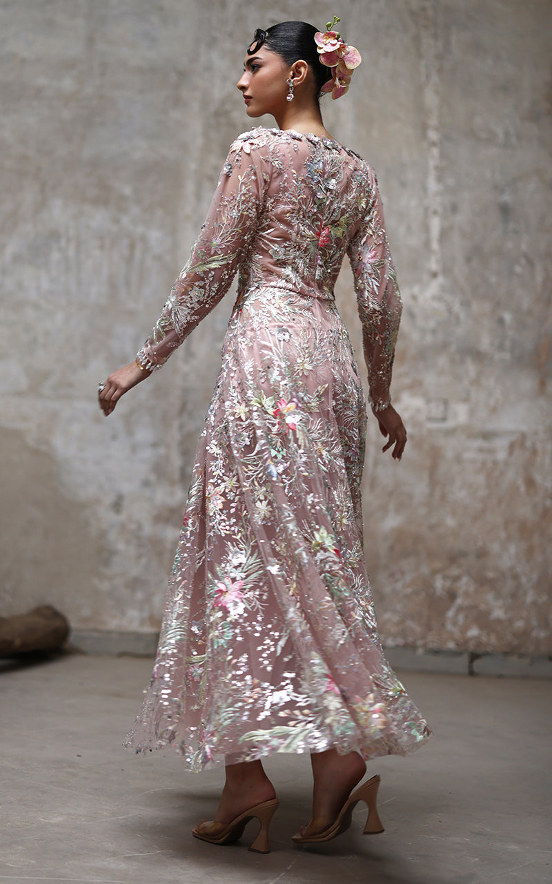 Threads and Motifs | Formal Dresses 25 | Net Embroidered Dress - by Libasekhas UK - Registered Vendor of : Threads and Motifs - 100% Original Designer Dress