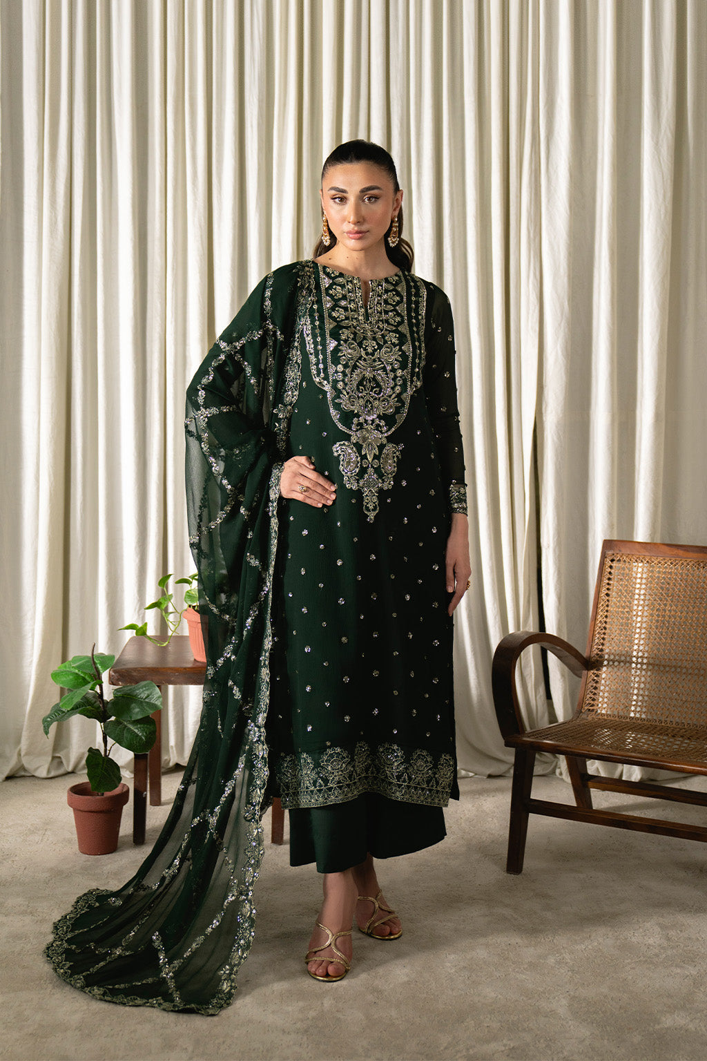 Neeshay | Ready to Wear Chiffon | RTW-CHFN-04 Green - by Libasekhas UK - Registered Vendor of : Neeshay - 100% Original Designer Dress
