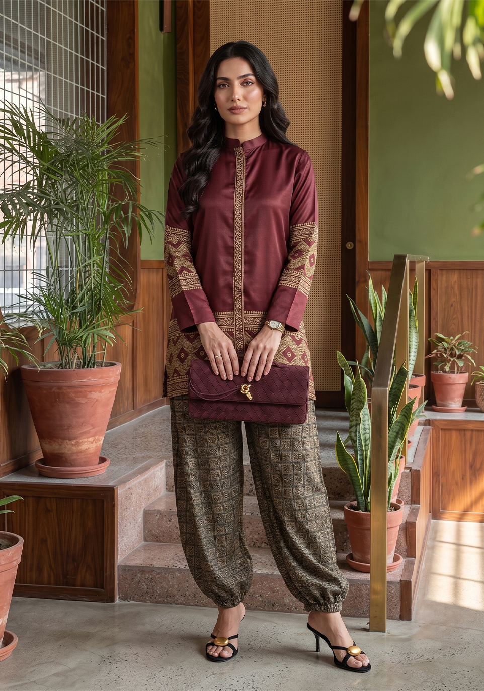 Zarqash | Silk Edit 26 | Maroon Mosaic - by Libasekhas UK - Registered Vendor of : Zarqash - 100% Original Designer Dress