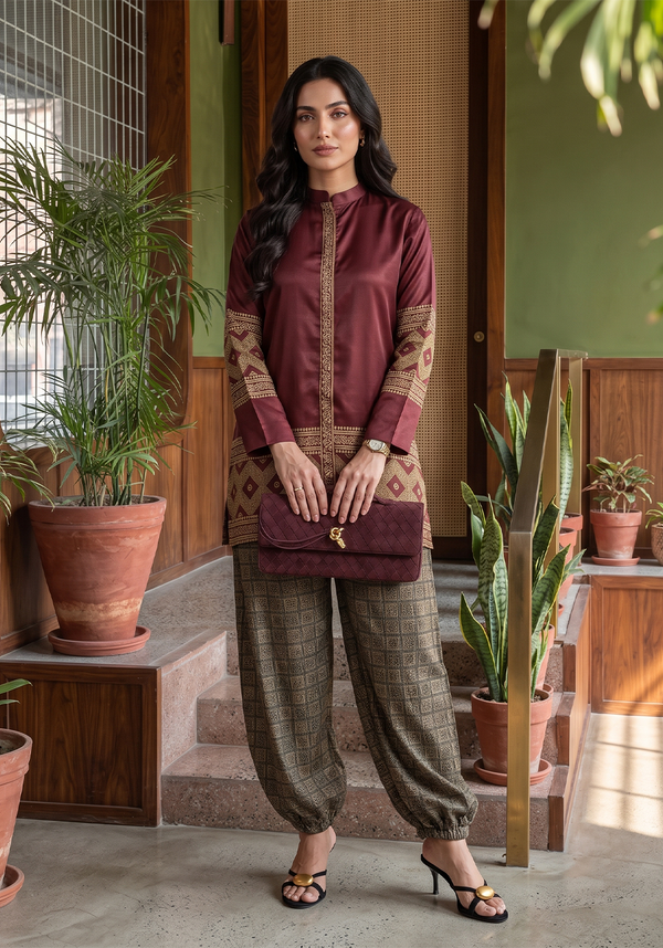 Zarqash | Silk Edit 26 | Maroon Mosaic - by Libasekhas UK - Registered Vendor of : Zarqash - 100% Original Designer Dress