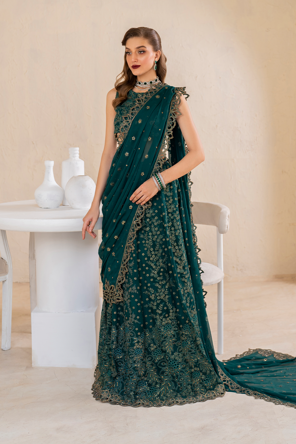 Iznik | Chinnon Chiffon | CC-47 Embroidered Chiffon - by - Libasekhas UK - Registered Vendor of : Iznik - 100% Original Designer Dresss