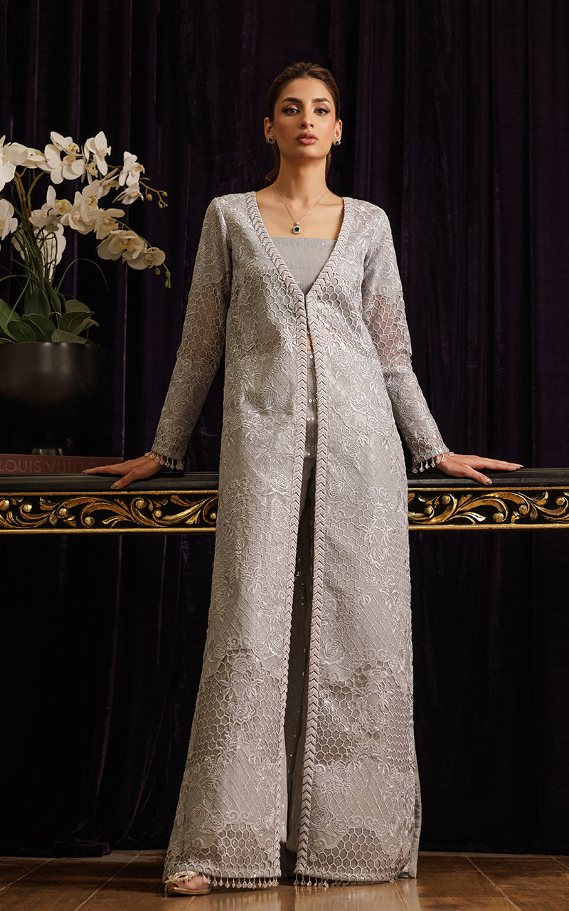 Threads and Motifs | Formal Dresses 25 | Organza Embroidered Jacket - by Libasekhas UK - Registered Vendor of : Threads and Motifs - 100% Original Designer Dress