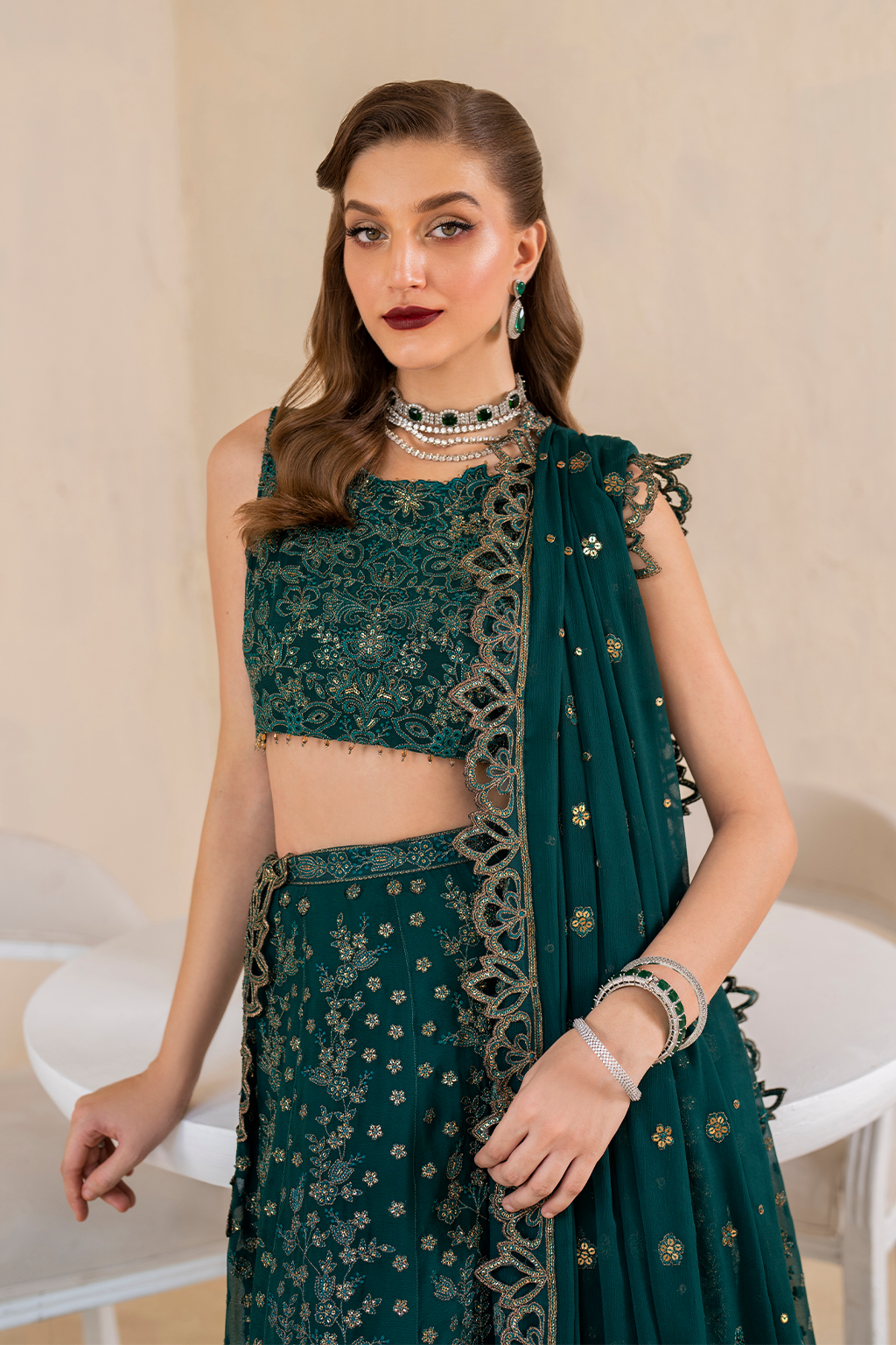 Iznik | Chinnon Chiffon | CC-47 Embroidered Chiffon - by - Libasekhas UK - Registered Vendor of : Iznik - 100% Original Designer Dresss