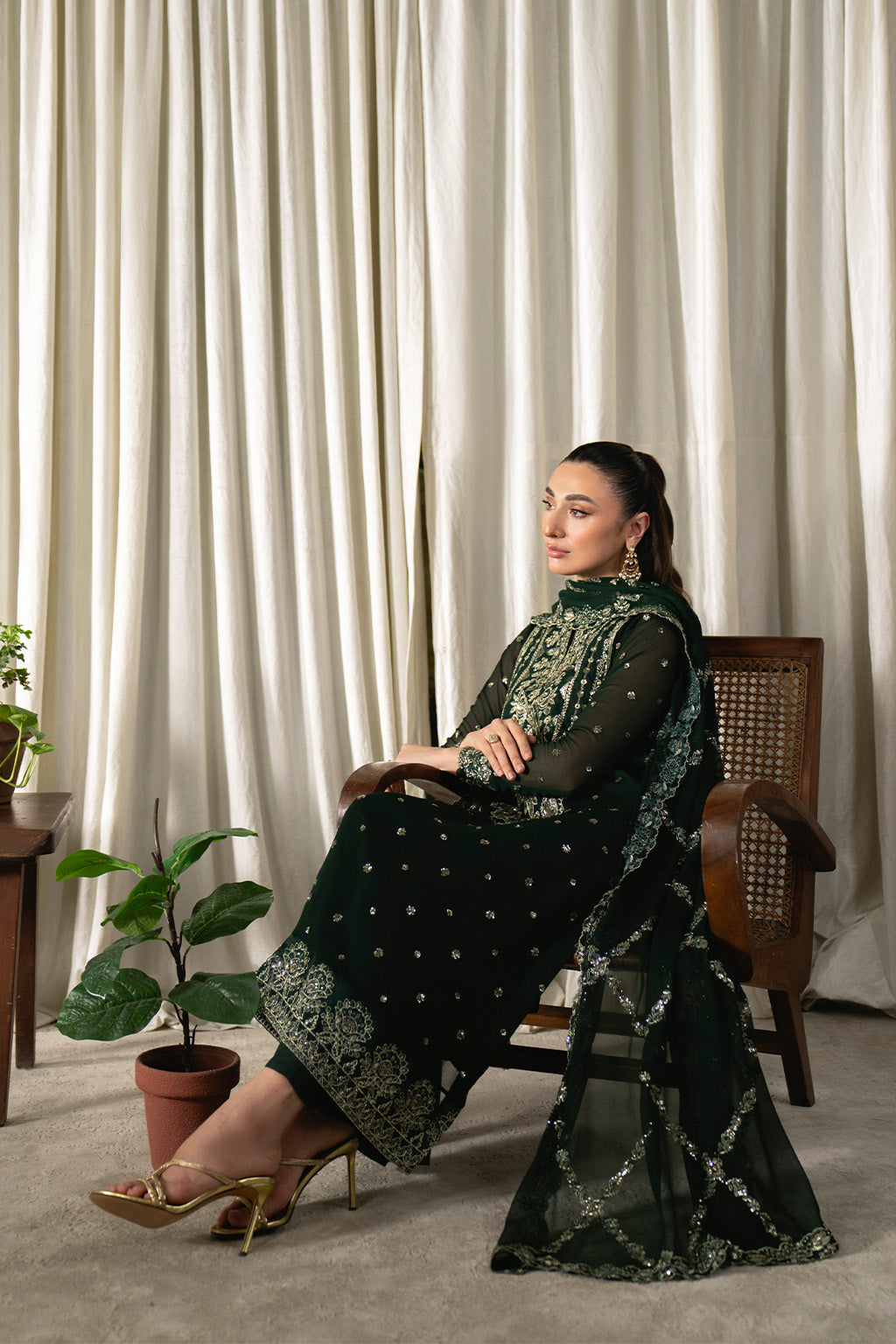 Neeshay | Ready to Wear Chiffon | RTW-CHFN-04 Green - by Libasekhas UK - Registered Vendor of : Neeshay - 100% Original Designer Dress