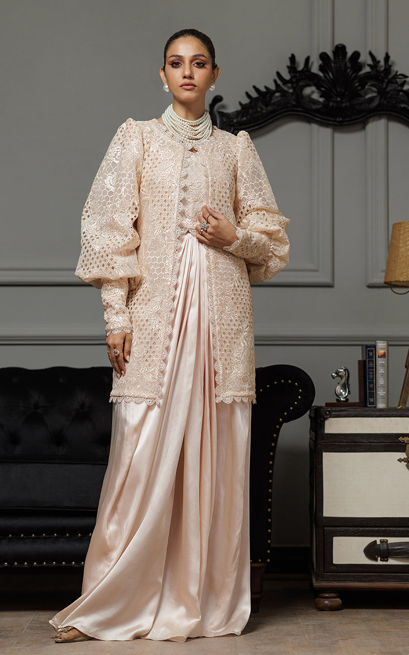 Threads and Motifs | Formal Dresses 25 | Organza Embroidered Jacket With Embroidered Tube And Skirt - by Libasekhas UK - Registered Vendor of : Threads and Motifs - 100% Original Designer Dress
