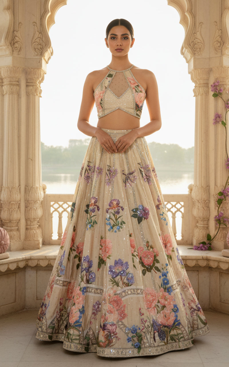 Threads and Motifs | Formal Outfits | Blouse With Printed Lehenga - by Libasekhas UK - Registered Vendor of : Threads and Motifs - 100% Original Designer Dress