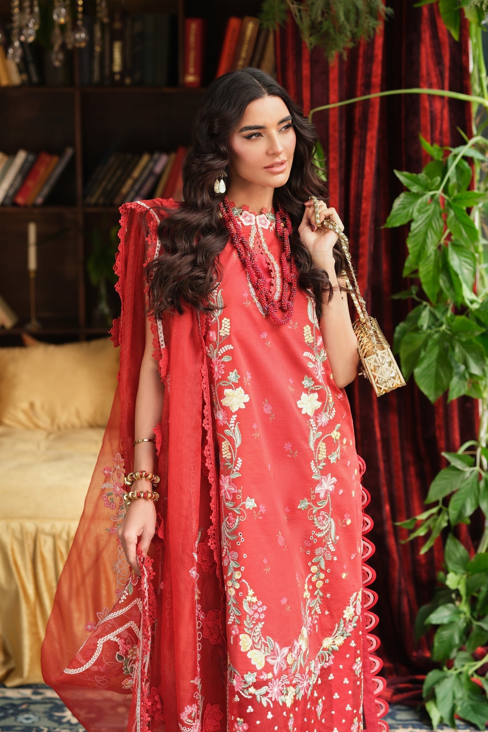 Maryam Hussain | Luxury Lawn 26 | Crimson - by Libasekhas UK - Registered Vendor of : Maryam Hussain - 100% Original Designer Dress