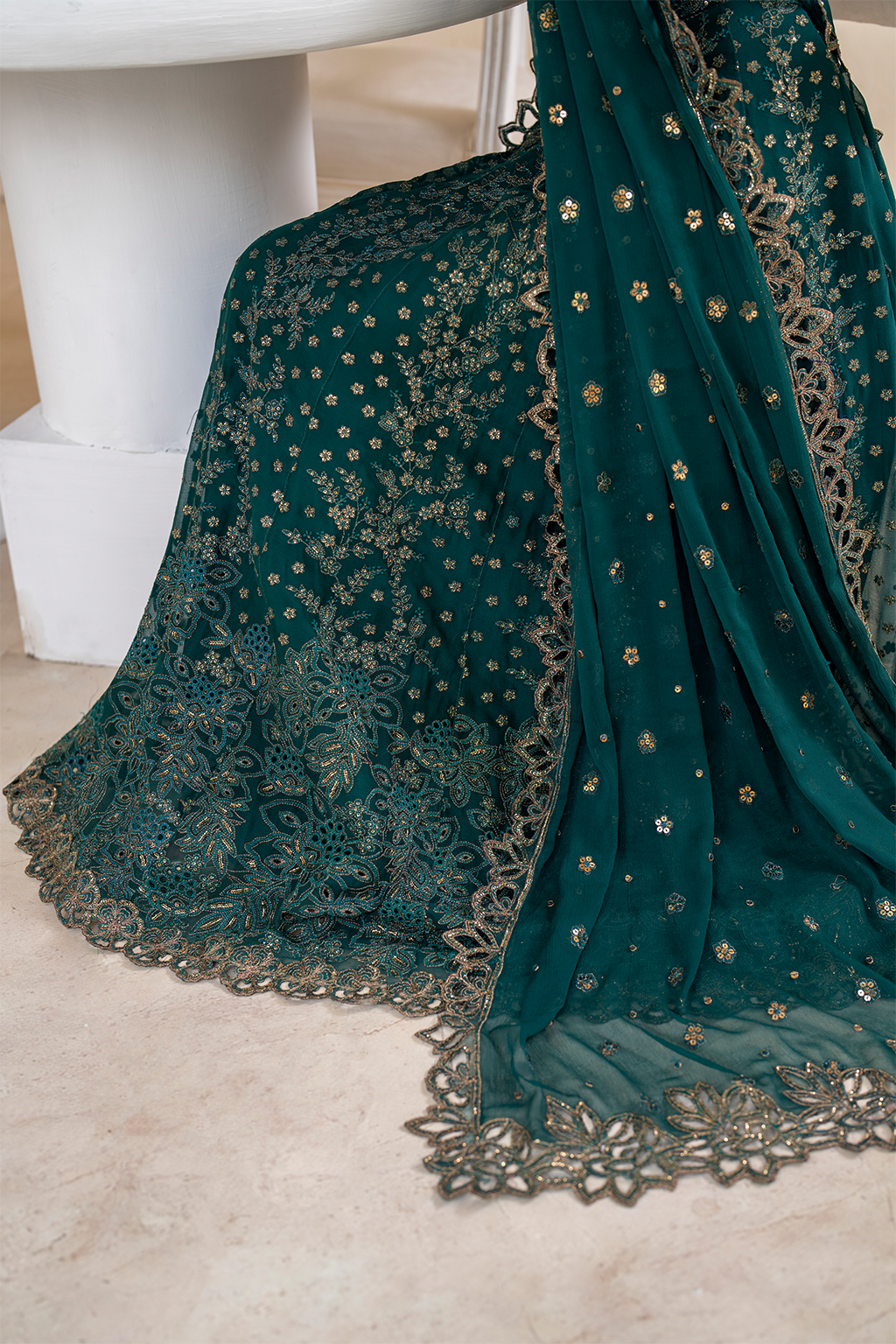 Iznik | Chinnon Chiffon | CC-47 Embroidered Chiffon - by - Libasekhas UK - Registered Vendor of : Iznik - 100% Original Designer Dresss