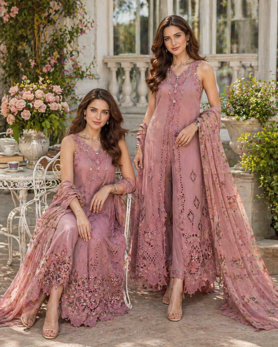 Noor by Saadia Asad | Eid Luxe Chikankari 26 | D8 - Rosewood Blush - by Libasekhas UK - Registered Vendor of : Noor by Saadia Asad - 100% Original Designer Dress