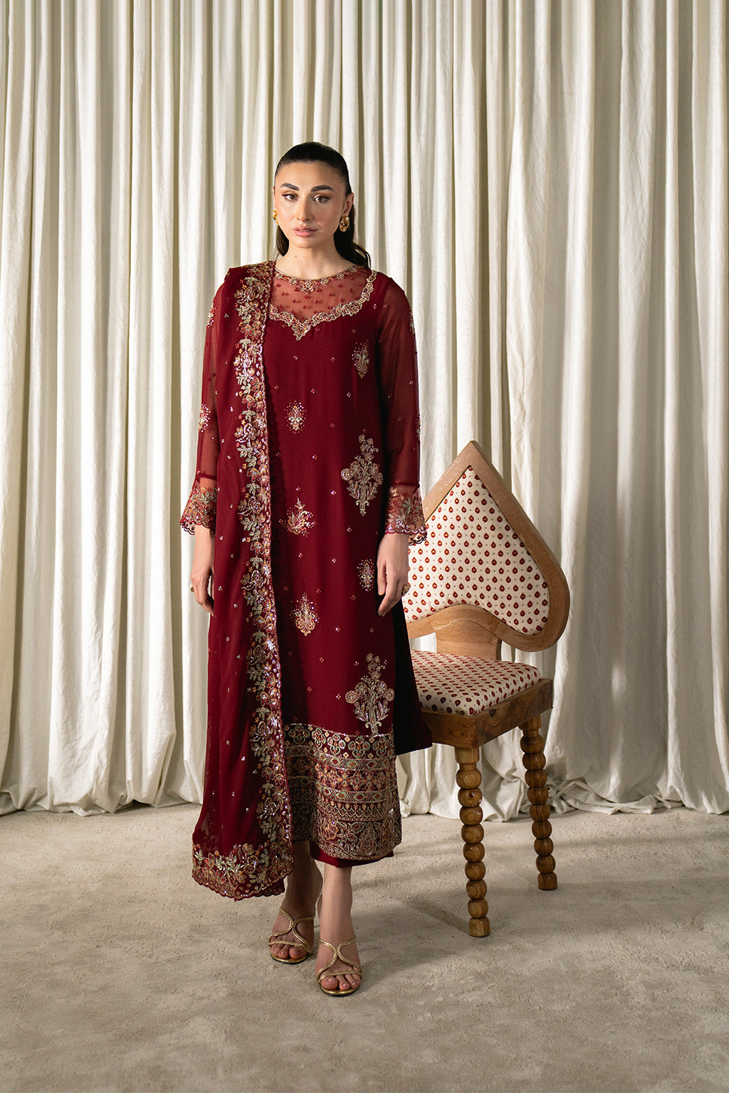 Neeshay | Ready to Wear Chiffon | RTW-CHFN-05 Red - by Libasekhas UK - Registered Vendor of : Neeshay - 100% Original Designer Dress