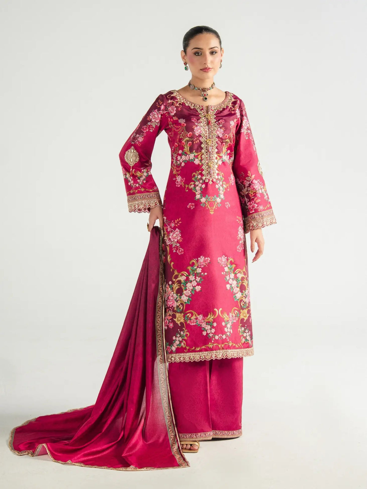 Gulaal | Aira Printed Silk | Garnet Garden - by Libasekhas UK - Registered Vendor of : Gulaal - 100% Original Designer Dress