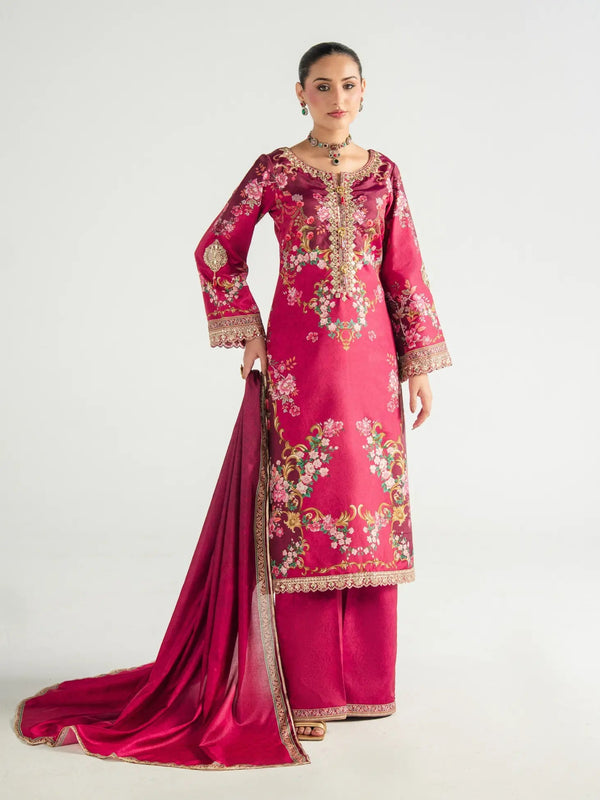 Gulaal | Aira Printed Silk | Garnet Garden - by Libasekhas UK - Registered Vendor of : Gulaal - 100% Original Designer Dress