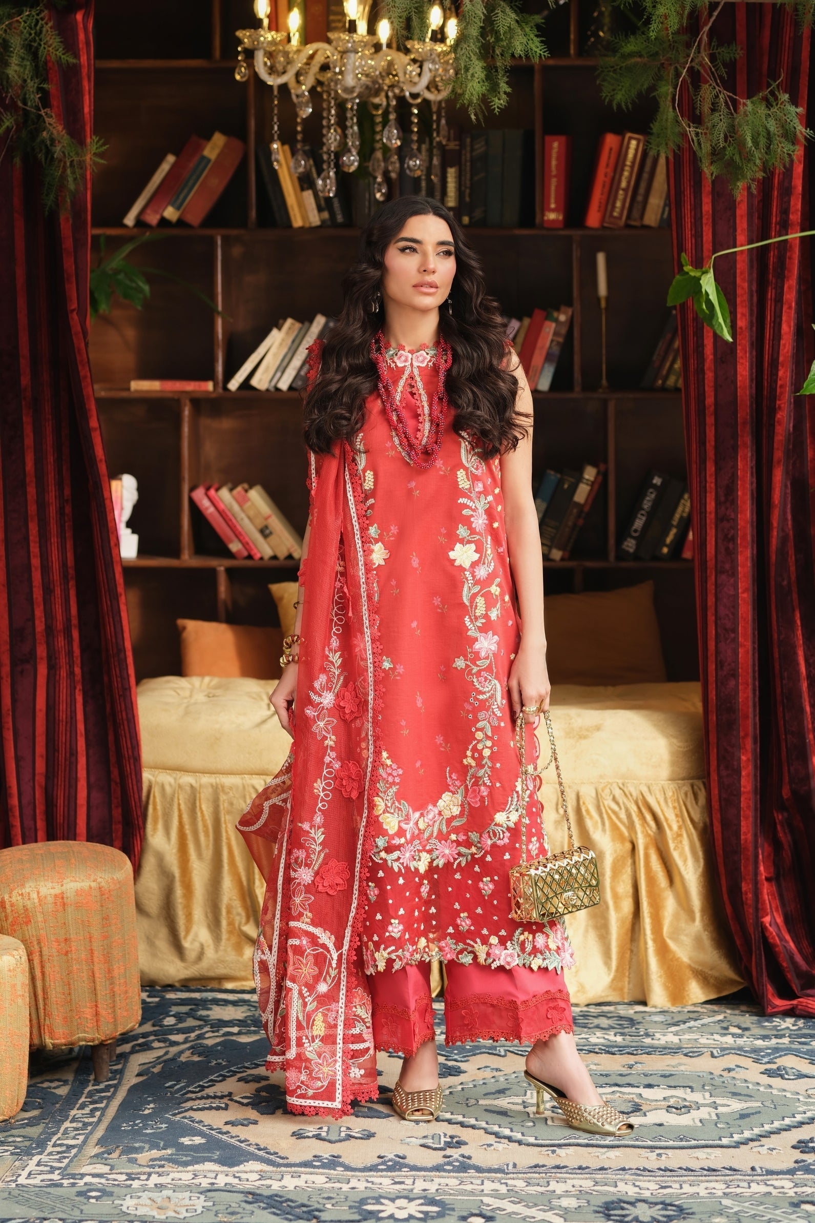 Maryam Hussain | Luxury Lawn 26 | Crimson - by Libasekhas UK - Registered Vendor of : Maryam Hussain - 100% Original Designer Dress