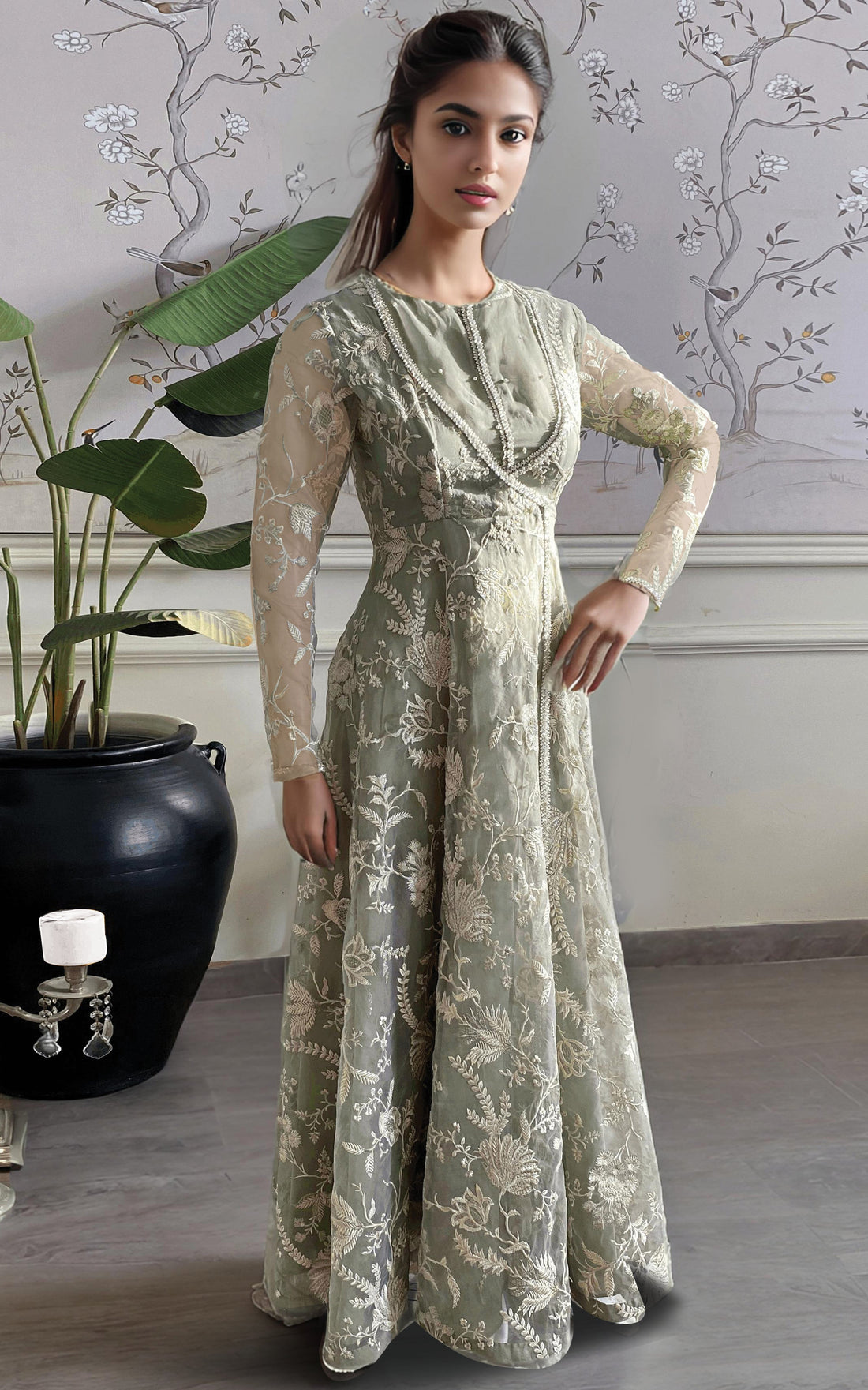 Threads and Motifs | Formal Dresses 25 | Organza Embroidered Angarkha - by Libasekhas UK - Registered Vendor of : Threads and Motifs - 100% Original Designer Dress