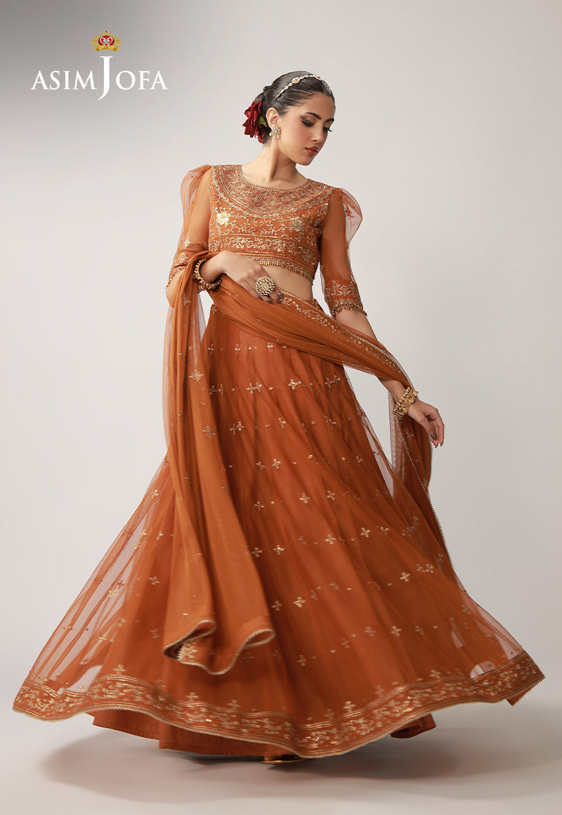 Asim Jofa | Layaan Festive Collection | AJULO-01, L / Rust / Poly Net Asim Jofa | Layaan Festive Collection | AJULO-01, L / Rust / Poly Net