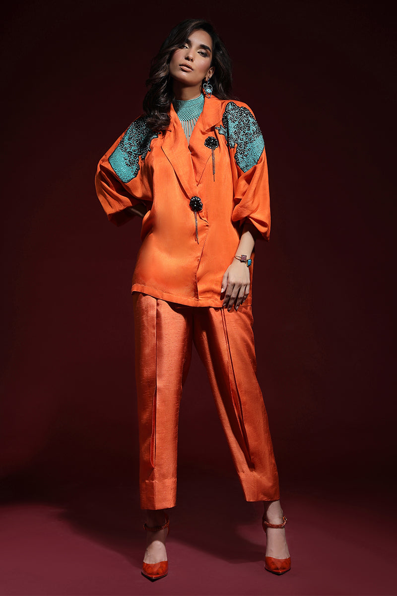Wardha Saleem | Luxury Pret Fusion Wear | PANTHERA (ORANGE) CORD-SET (2PC) - by - Libasekhas UK - Registered Vendor of : Wardha Saleem - 100% Original Designer Dresss