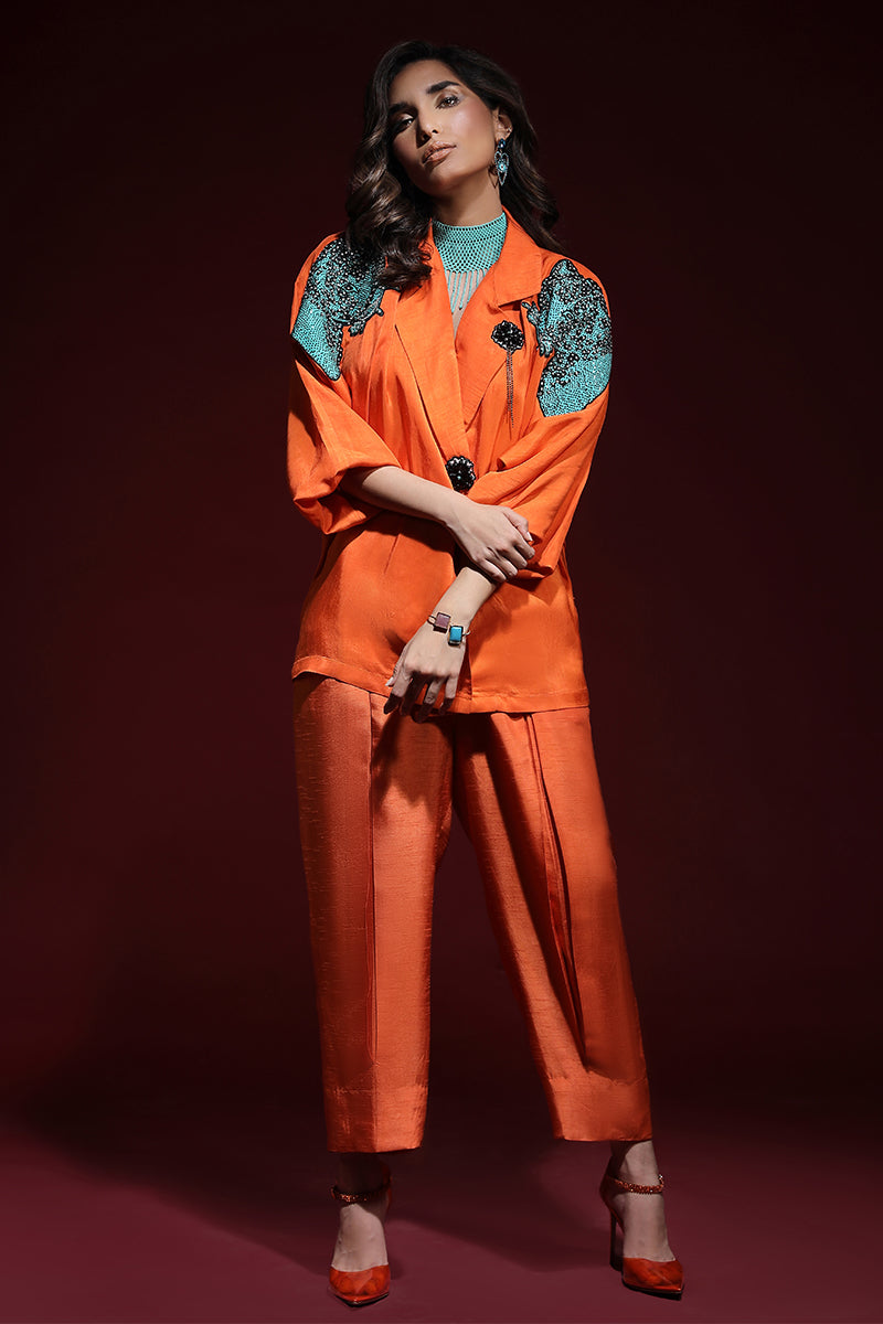 Wardha Saleem | Luxury Pret Fusion Wear | PANTHERA (ORANGE) CORD-SET (2PC) - by - Libasekhas UK - Registered Vendor of : Wardha Saleem - 100% Original Designer Dresss