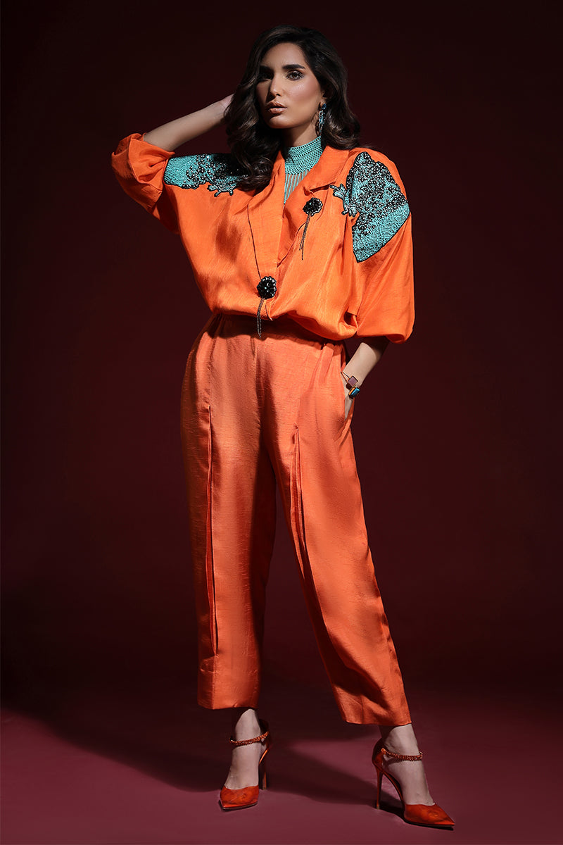 Wardha Saleem | Luxury Pret Fusion Wear | PANTHERA (ORANGE) CORD-SET (2PC) - by - Libasekhas UK - Registered Vendor of : Wardha Saleem - 100% Original Designer Dresss