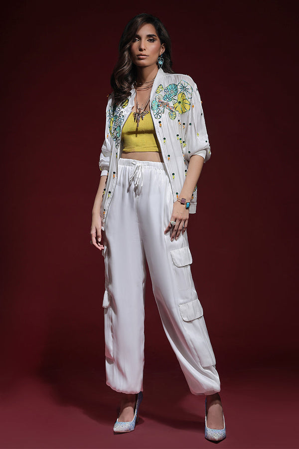 Wardha Saleem | Luxury Pret Fusion Wear | ZARA BOMBER JACKET WITH CARGO PANTS (2PC) - by - Libasekhas UK - Registered Vendor of : Wardha Saleem - 100% Original Designer Dresss