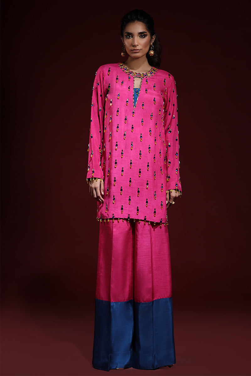 Wardha Saleem | Luxury Pret Fusion Wear | LUXURA (HOT PINK) CORD-SET (2PC) - by - Libasekhas UK - Registered Vendor of : Wardha Saleem - 100% Original Designer Dresss