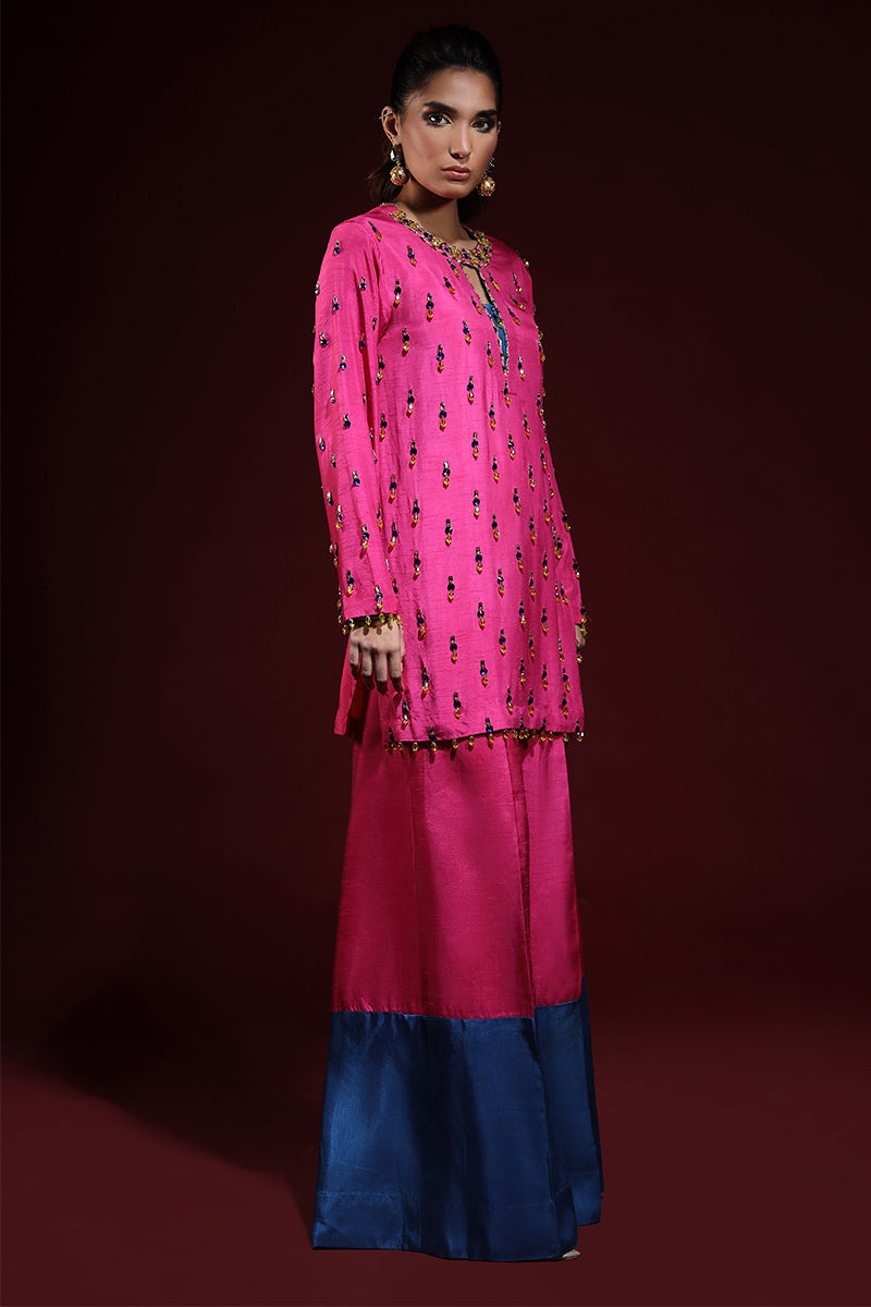 Wardha Saleem | Luxury Pret Fusion Wear | LUXURA (HOT PINK) CORD-SET (2PC) - by - Libasekhas UK - Registered Vendor of : Wardha Saleem - 100% Original Designer Dresss